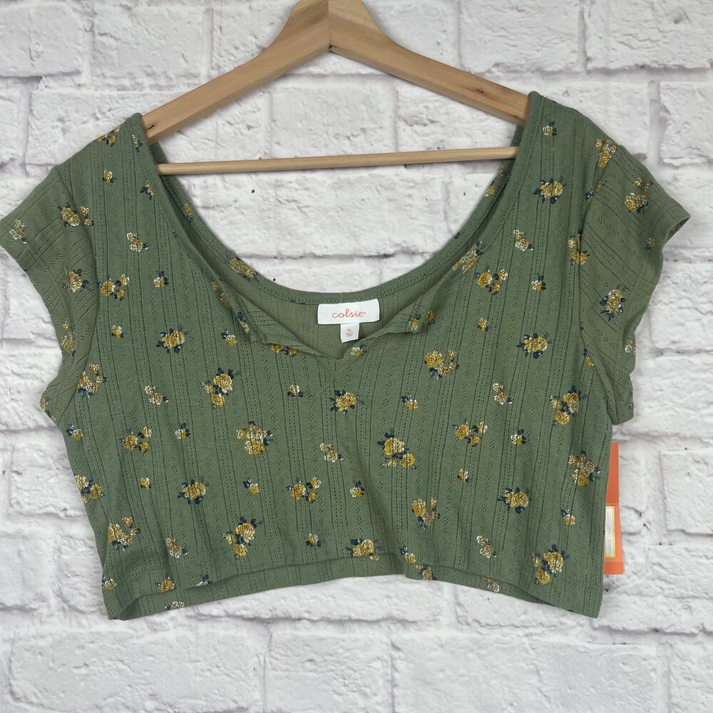 J4525 Colsie Green Floral Cropped Top size XL